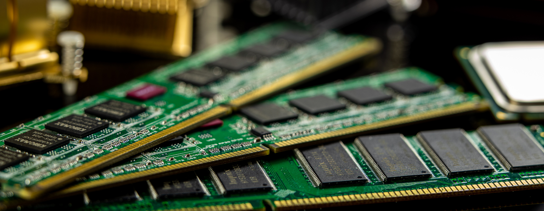 extreme close up of electrical components or microchips showing the thin layer of parylene coating